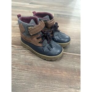 Carter's Duck Boots Boys Size 8 Navy Brown Felt Mixed Media Gorpcore